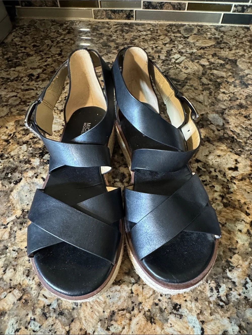 Michael Kors Black Espadrille Platform Slingback Sandals